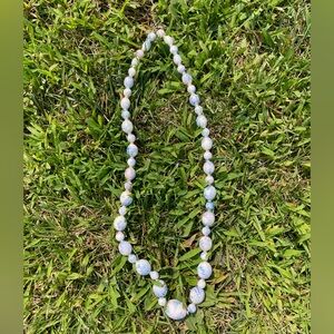 Elegant Blue, Pink and White Beaded Plastic Necklace